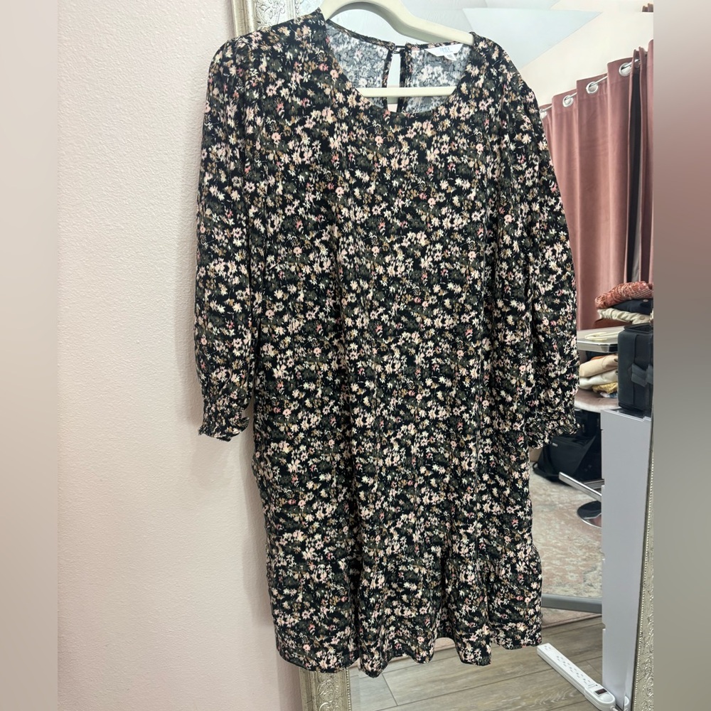 Floral Black Dress With Pockets